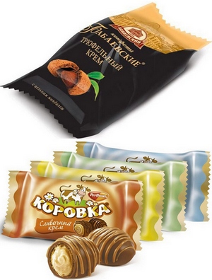 Бабаевские Трюфельный крем (ОК) / Коровка Сливочный крем (ОК) / Мишка косолапый с ореховой нач. и орехами (конфеты) (ОК)